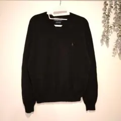 美品 ポロラルフローレン Vネックセーター 黒 ラムウール100% M