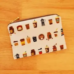 ハンドメイド フラットポーチ☆コーヒー柄