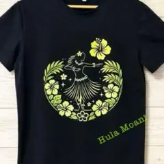ボタニカルフラTシャツ・黒・M♡ハワイアン フラダンス♡ライムグリーン 黄緑 黒のサムネイル