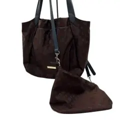 ラシット トートバッグ ショルダー付き 2WAY ナイロン 総柄 ブラウン系