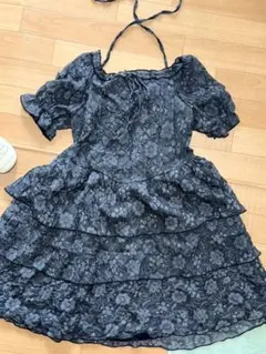 ひざワンピース　黒ロリ　ロリィタ　半袖　レディース