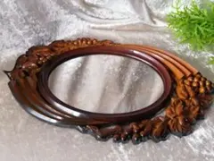 昭和レトロ 木製風壁掛け鏡 楕円形 ブドウ装飾