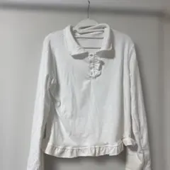 着画ありホワイト フリル付き長袖シャツ