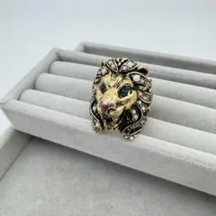 【ヴィンテージ】GUCCI ライオン　リング　16号　ゴールド　ストーン