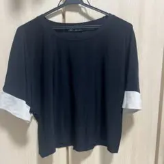 ZARA バイカラー 半袖Tシャツ ブラック M