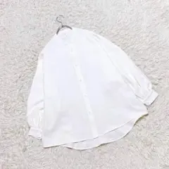 バンドカラー ボリュームスリーブ シャツ（M）こなれ感 白 ゆったりのサムネイル