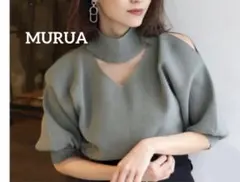 MURUA ムルーア　チョーカーニット カーキ　F セーター　肩出し