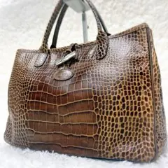 ロンシャン ロゾ クロコ型押し レザー トートバッグ キャメル ブラウン A4