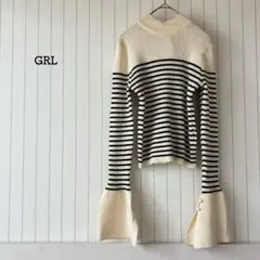 グレイル バックリボンフレアスリーブニット ボーダー モックネック ベルスリーブ