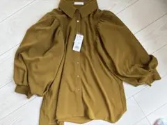 マスタード色 バルーンスリーブシャツ M