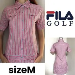 FILA GOLF 半袖 ストライプ デザイン ポロ ワンピース ゴルフウェア