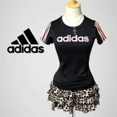 adidas アディダス Tシャツ 半袖 黒 ピンク 三本線 ロゴ Y2K
