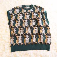 グラニフ ラムチョップ ニットベスト グリーン Lサイズ
