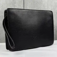 美品 ロエベ レザー クラッチバッグ アナグラム ファスナー ブラック