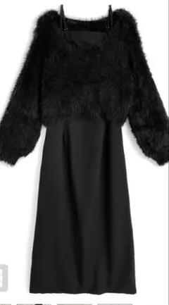 シャギーニットトップス×キャミワンピースセットアップ[ru1294]