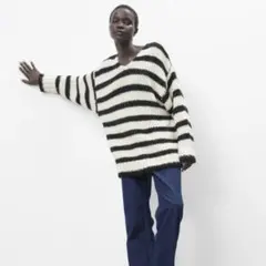 ZARA ウール アルパカブレンド ボーダーニット オーバーサイズ