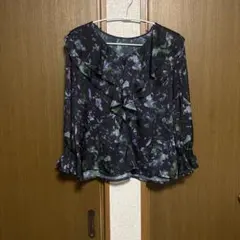 近年ATSURO TAYAMA 美 花柄フリル長袖ブラウス ボウタイ シフォン