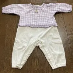 familiar 紫と白色のチェック柄ロンパース70cm