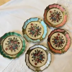 イタリア製 フィレンツェ 樹脂コースター 5客セット 花柄 ヴィンテージ