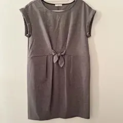 OPAQUE CLIP グレー リボン付き 半袖ワンピース