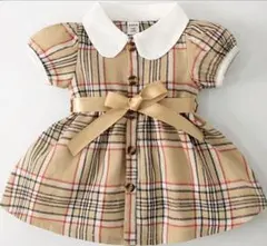 ベージュ チェック柄 ワンピース