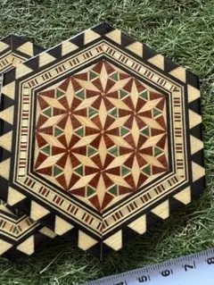 寄木　木製幾何学模様コースター4枚セット