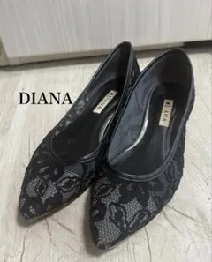 DIANA ブラックレース フラットシューズ