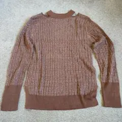 ブラウン リブ編みニット M