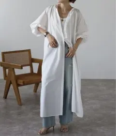 新品 BonjourSagan ネックギャザーボリュームスリーブシャツワンピース