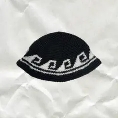 男女兼用　クラッシャーハット　クロシェハット　ビーニー　波模様　かぎ編み