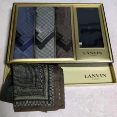 ランバン メンズハンカチ 3枚 靴下1足　計4点セット＋メンズハンカチ1枚