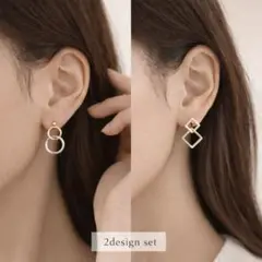 ゴールド＆シルバー2種ピアスセット サークル＆スクエア 上品デザイン