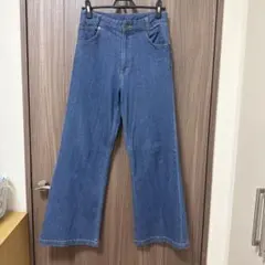 ハイウエスト ワイドデニムパンツ ストレートパンツ　ブルー　ネイビーのサムネイル