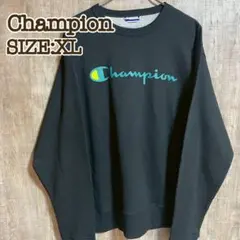 Champion チャンピオン スウェット 黒 ブラック XL ビッグロゴ