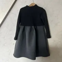 卒園式リボン付き黒グレー長袖ワンピース120