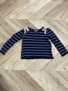 ママラク　ネイビー×ホワイト　ストライプ長袖