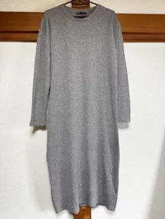 ZARA グレー 長袖ニットワンピース