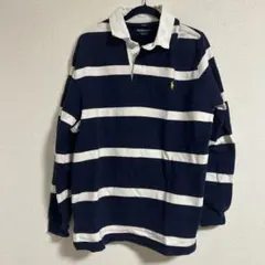 【ポロラルフローレン☆ラガーシャツ】常田大希☆裏起毛☆XL☆紺　白　金ポニー刺繍 常田大希着用 POLO RALPH LAUREN ラガーシャツ 紺×白|mercari