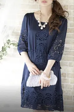 美品☆ルイルエブティック　レースパフスリーブドレスワンピース　大きいサイズ　XL