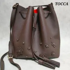 【美品】TOCCA ショルダーバッグ 巾着 フラワー タッセル 茶 レッドのサムネイル