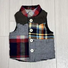ネイビー チェック柄 ベスト 80cm