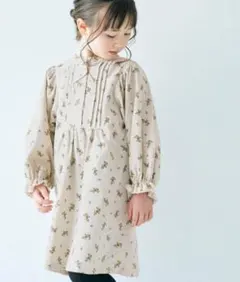 【100/オフホワイト】アプレレクール　まいにちワンピ　花柄　コーデュロイ
