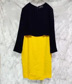 【グレースコンチネンタル】ネイビーとイエローの長袖ワンピース