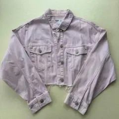 【Bershka】デニムクロップドジャケット Mサイズ パープルのサムネイル