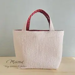 ⭐️ ファミリア風チェック×ヌビ　ミニトート　赤