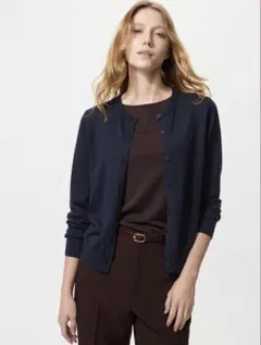 UVカットクルーネックカーディガン　ネイビーL