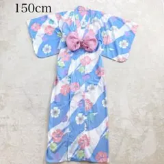 極美品✨浴衣 和装 帯付き 浴衣ドレス 150㎝ 花柄 総柄