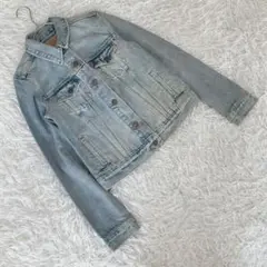 【リーバイス】 (XS) デニムジャケット ユーズド加工 胸ポケット 牛革バッチ