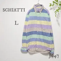 SCHIATTI ボーダーシャツ L パステル 古着 メンズ 長袖 春夏のサムネイル