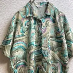 古着 レトロ シャツ 総柄 柄シャツ 開襟 オープンカラー 半袖